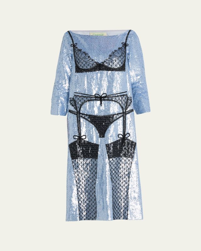 Lingerie Bead-Embroidered Sequined Midi Dress